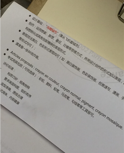  法國藝術(shù)類院校2015年美術(shù)類聯(lián)考考試題目（北京考點(diǎn)）