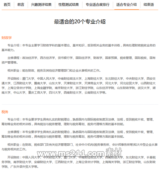 新浪高考志愿通最適合就讀專業(yè)測評